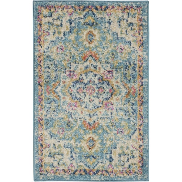 Palacedesigns 2 x 3 ft. Light Blue & Ivory Distressed Scatter Area Rug PA3656843 - main